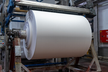 Naklejka premium Fabric batching process machine industrial plant line in a textile factory.