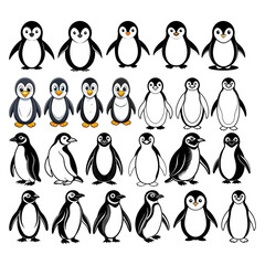 Obraz premium 24 penguin black and colored clipart, icons, or symbol sets. 