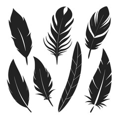 Versatile feather silhouette vector set, ideal for patterns, logos, and decorative designs.