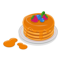 3D Isometric Flat Vector Set of Pancakes, American Brunch with Honey or Syrup. Item 3