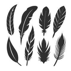 Versatile feather silhouette vector set, ideal for patterns, logos, and decorative designs.
