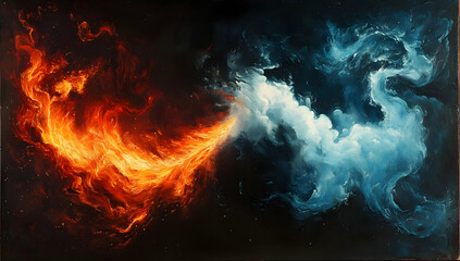 Fototapeta premium A stunning abstract representation of fire and ice, showcasing vibrant colors and dynamic forms that evoke emotion and energy.