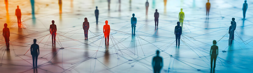 Abstract representation of diverse people connected in a digital network, symbolizing collaboration and communication.