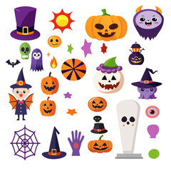 Halloween icons are isolated on a white background. 