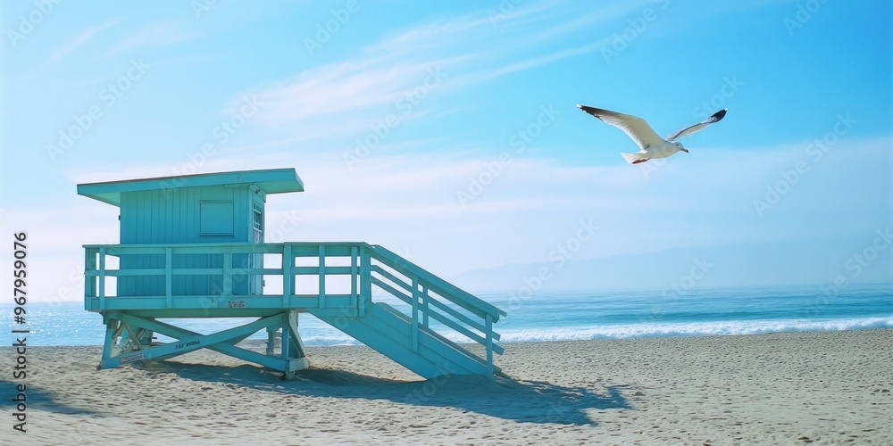 Wall mural Lifeguard Stand Beach Seagull