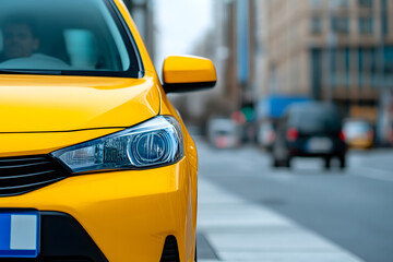 Vibrant Yellow Taxi Cab | Iconic Urban Transportation in City Streets