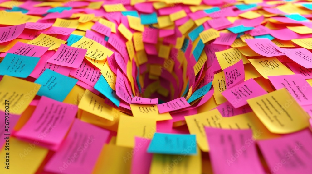 Poster a maze of post-it notes and task lists with no visible exit, representing the feeling of being trapp