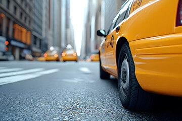 Vibrant Yellow Taxi Cab | Iconic Urban Transportation in City Streets