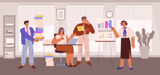 Obraz premium The height of the working day in the office. Managers are working.