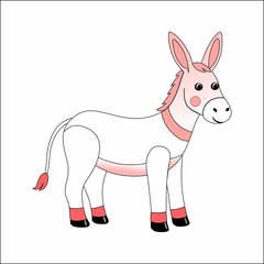 A charming vector image of a cartoon donkey with pink accents, perfect for childrens content, storybooks, or animal-themed designs...