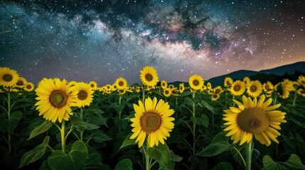 Milky Way Over Sunflower Field