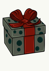 Gift Box Illustration with Red Ribbon and Polka Dot Design