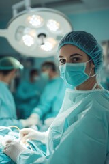 Woman in Surgical Gown and Face Mask
