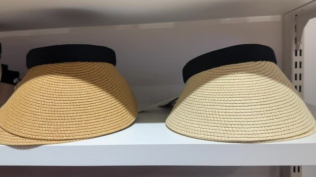 Panamas, visors, shop window, store, summer headwear