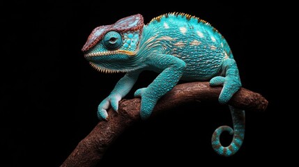 Fototapeta premium Blue chameleon on tree branch