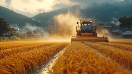 Obraz premium 日本の秋の稲刈り