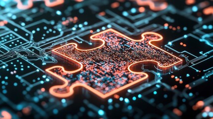 Fototapeta premium A puzzle with glowing, interconnected pieces forming a complete picture, how each team member contributes to the whole