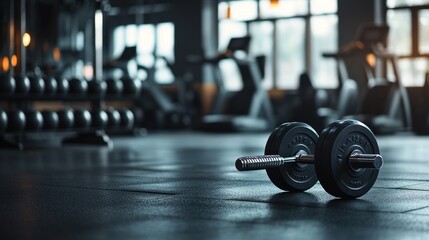 Dumbbell Resting on Gym Floor
