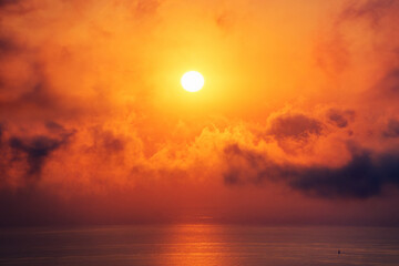 Sunrise over the Tyrrhenian Sea in eatern coast of Corsica island