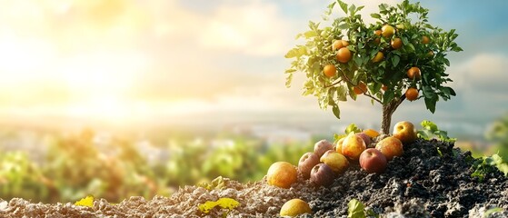 Picturesque apple orchard filled with lush ripe fruits symbolizing the potential of sustainable development and responsible consumption to alleviate poverty and promote environmental stewardship