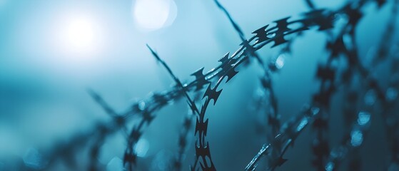 Barbed wire fence symbolizing the compromised intelligence networks and security measures during the tense Cold War era  The image evokes a sense of restriction entrapment