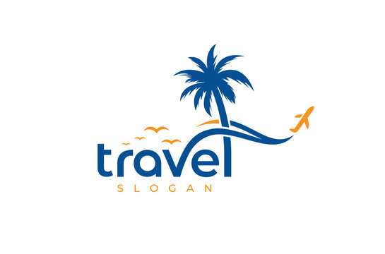Abstract Travel logo design, Modern Travel with beach logo, travel, airplane, birds, beach vector logo design