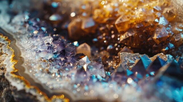 Close-up of Amethyst and Citrine Crystals