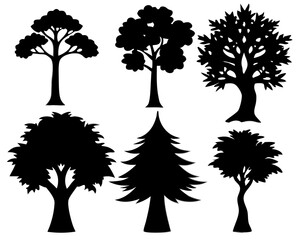 set of trees silhouettes  transparent background png file,