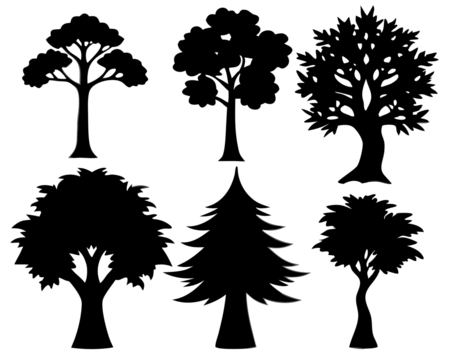set of trees silhouettes  transparent background png file,