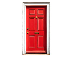 The Red Welcome: A classic red door stands tall, framed by pristine white trim, inviting you in with its timeless charm.