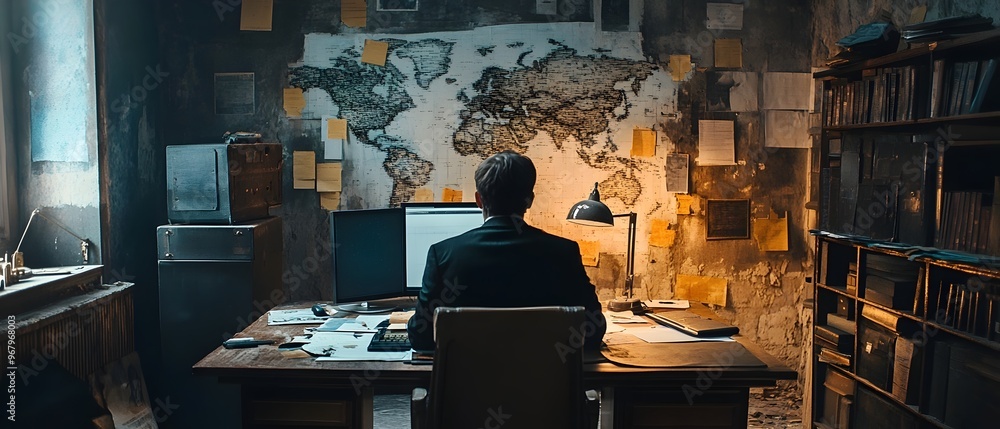Poster detailed documentation and analysis of the covert intelligence networks and espionage tactics employ