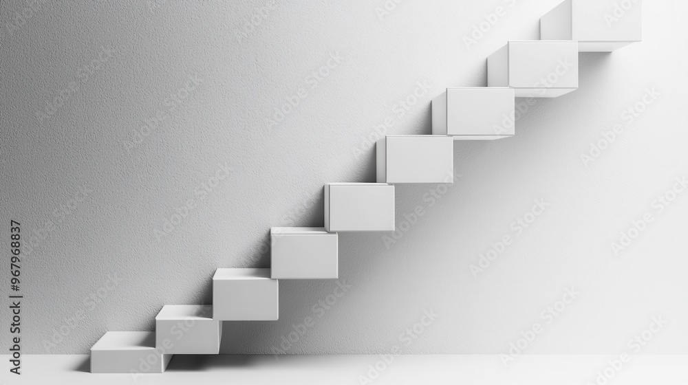 Poster a set of steps leading upwards, each step labeled with a principle of lean management, representing 