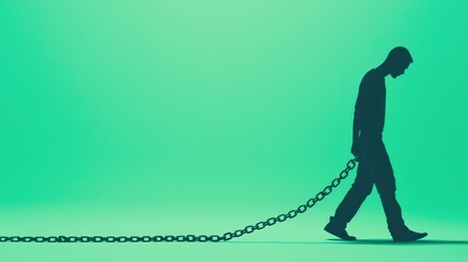 A shadowy figure dragging a chain, the weight of stress and responsibilities leading to burnout