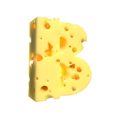 Cheese alphabet. Letter B on transparent background, 3d render.