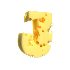 Cheese alphabet. Letter J on transparent background, 3d render.