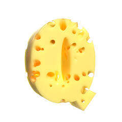 Cheese alphabet. Letter Q on transparent background, 3d render.