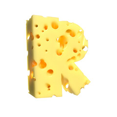 Cheese alphabet. Letter R on transparent background, 3d render.