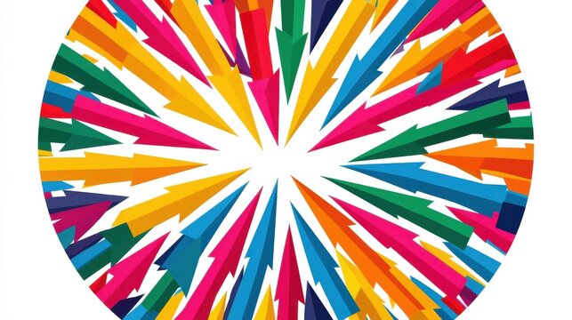 A sphere made up of colorful arrows pointing inwards and outwards, representing the exchange of feedback in 360 degrees around a person