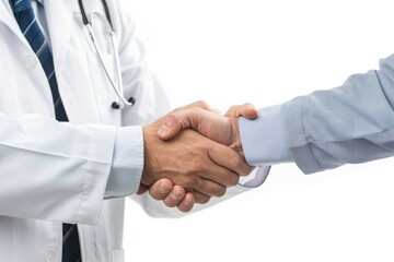 A doctor shaking hands with a patient in a medical setting