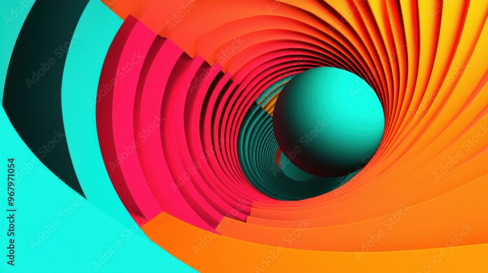 Poster a spiral staircase made of bright, floating shapes, representing feedback loops elevating a person, 