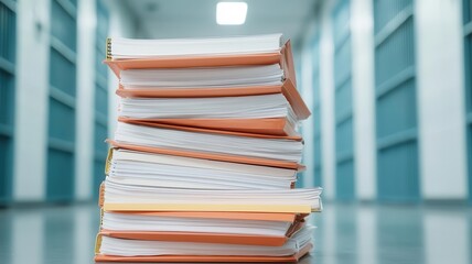 Stack of inmate files in a prison office, documenting criminal histories, Prison records, administration