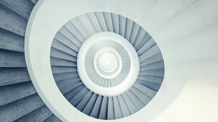 Fototapeta premium A spiral staircase that twists upwards, each section multiplying into more steps and spaces, scalable growth and the endless possibilities of expansion