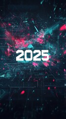 The banner showcases the year 2025 in bold text, surrounded by dynamic abstract patterns and bright colors, creating a tech-inspired aesthetic