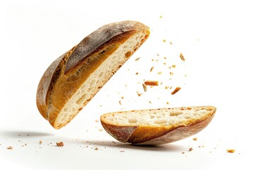 A slice of bread falls through the air, suspended in mid-air