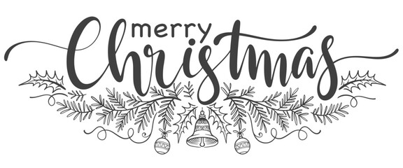 Merry christmas hand lettering calligraphy isolated on white background. Vector holiday illustration element. Merry Christmas script calligraphy