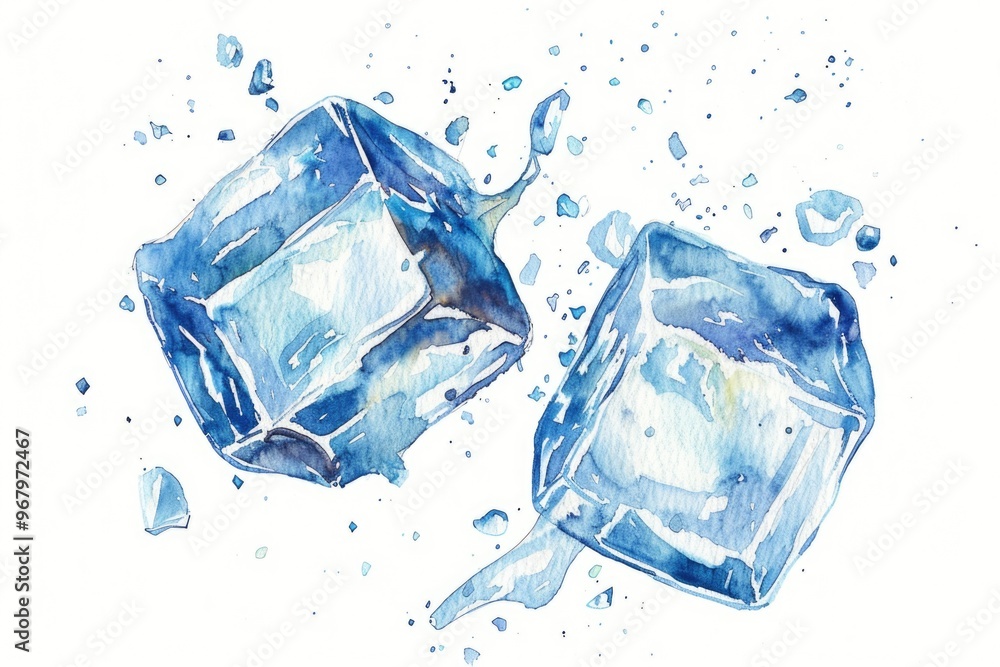 Poster two transparent ice cubes sit on a clean white surface, ready for use in a variety of settings