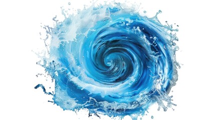 A blue swirl of water on a white background