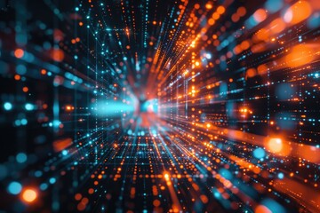 Naklejka premium A beam of light shines through a dark background, with a blue and orange hue