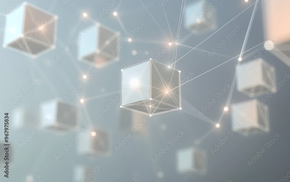Poster abstract network with interconnected cubes