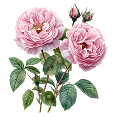 Fototapeta premium Beautiful pink roses with lush green leaves, perfect for enhancing floral designs and nature-inspired projects.